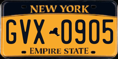 NY license plate GVX0905