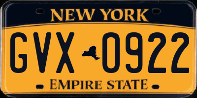 NY license plate GVX0922