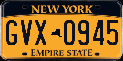NY license plate GVX0945