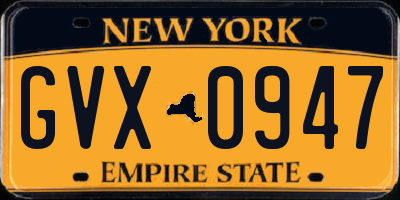NY license plate GVX0947