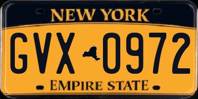 NY license plate GVX0972