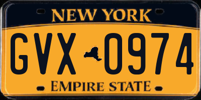 NY license plate GVX0974