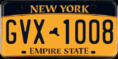 NY license plate GVX1008
