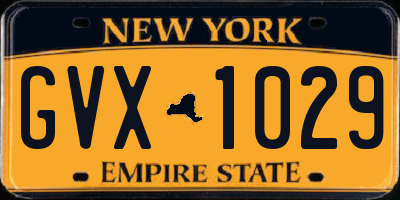 NY license plate GVX1029