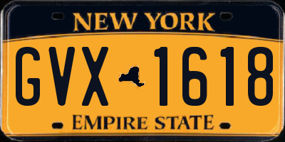 NY license plate GVX1618