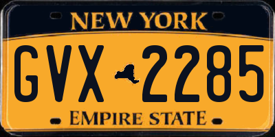 NY license plate GVX2285