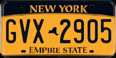NY license plate GVX2905