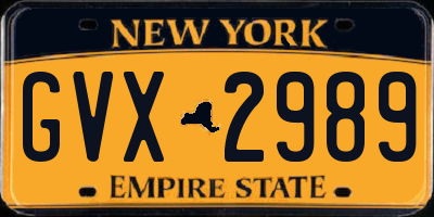 NY license plate GVX2989