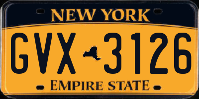 NY license plate GVX3126