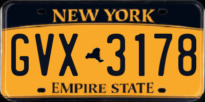 NY license plate GVX3178