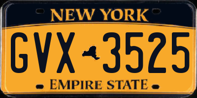 NY license plate GVX3525