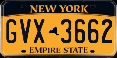NY license plate GVX3662