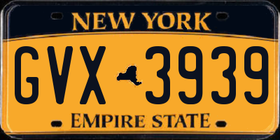NY license plate GVX3939