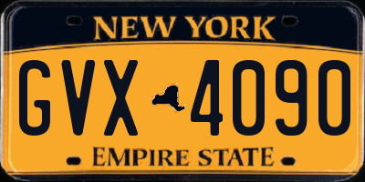 NY license plate GVX4090