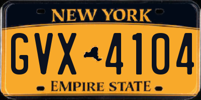 NY license plate GVX4104