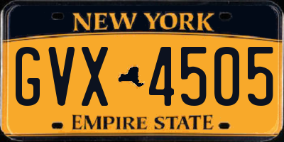 NY license plate GVX4505