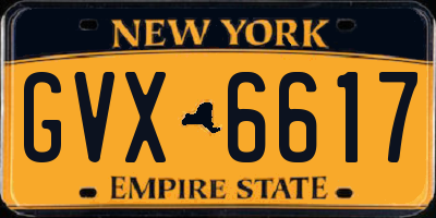 NY license plate GVX6617