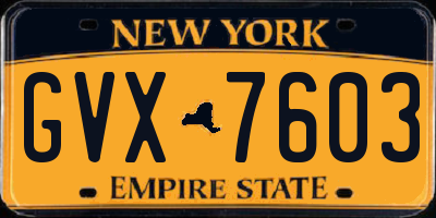 NY license plate GVX7603