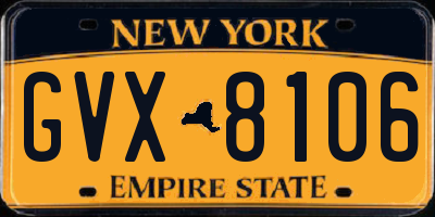 NY license plate GVX8106