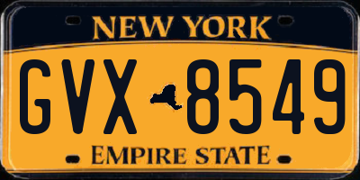 NY license plate GVX8549
