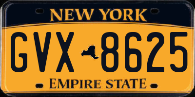 NY license plate GVX8625