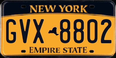 NY license plate GVX8802