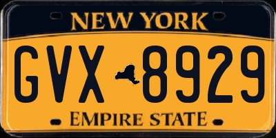 NY license plate GVX8929