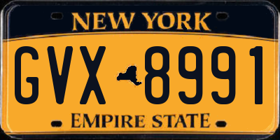 NY license plate GVX8991