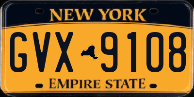 NY license plate GVX9108