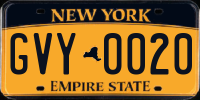 NY license plate GVY0020