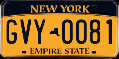 NY license plate GVY0081
