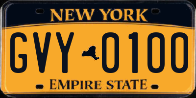 NY license plate GVY0100