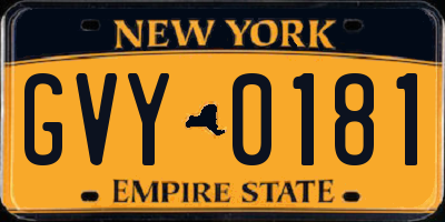 NY license plate GVY0181