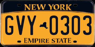 NY license plate GVY0303