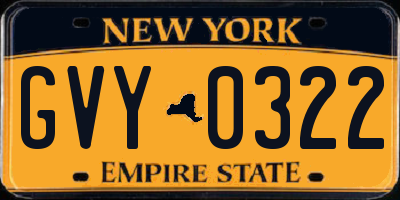 NY license plate GVY0322