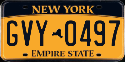 NY license plate GVY0497