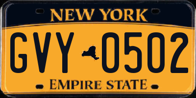 NY license plate GVY0502