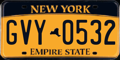 NY license plate GVY0532