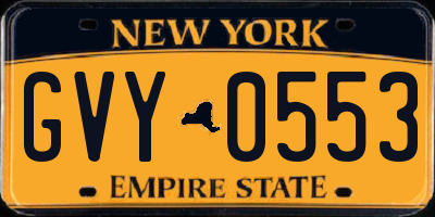 NY license plate GVY0553
