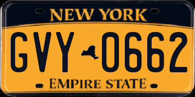 NY license plate GVY0662
