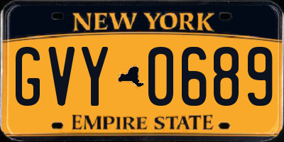 NY license plate GVY0689