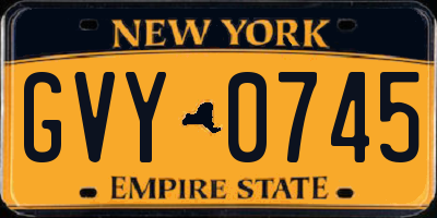 NY license plate GVY0745