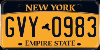 NY license plate GVY0983