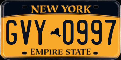 NY license plate GVY0997