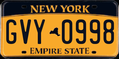 NY license plate GVY0998