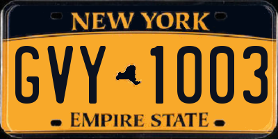NY license plate GVY1003