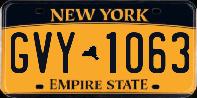 NY license plate GVY1063