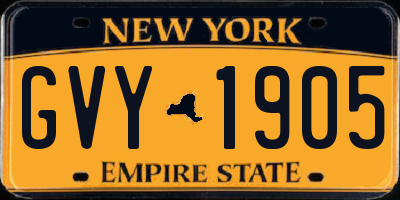NY license plate GVY1905