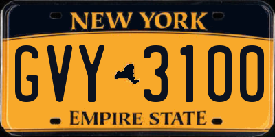 NY license plate GVY3100