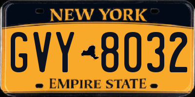NY license plate GVY8032
